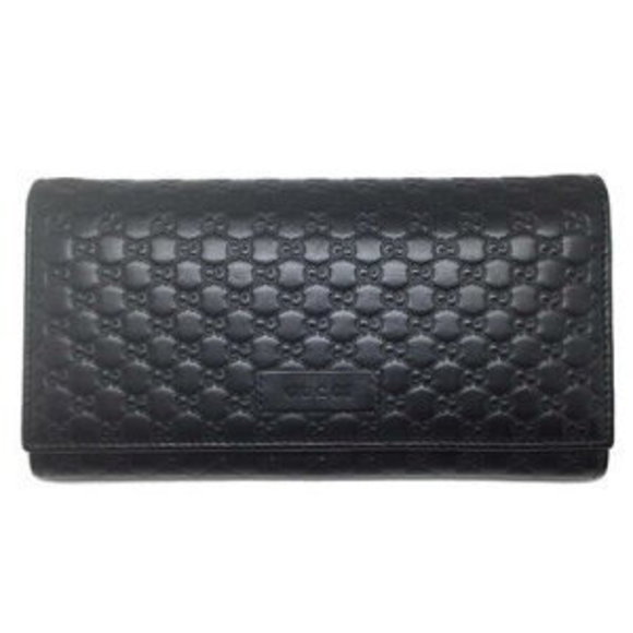 GUCCI Micro Guccissima Bifold Long Wallet Black Leather - Picture 1 of 7